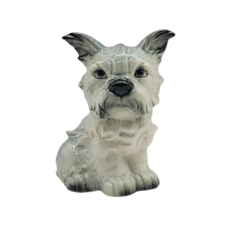 Vintage Goebel Gray Schnauzer Terrier Puppy Dog Sitting 3" Porcelain Figurine